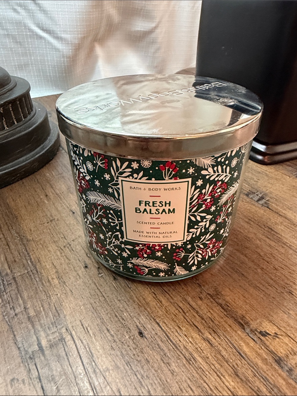 Bath & Body Works Fresh Balsam Holiday 3-Wick Candle - Green with Red Accents